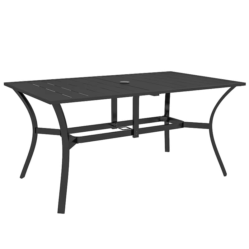 Rectangle Outdoor Dining table for 6 People, Steel Rectangular Patio table with Umbrella Hole