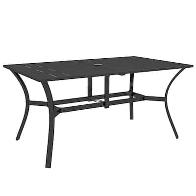 Rectangle Outdoor Dining table for 6 People, Steel Rectangular Patio table with Umbrella Hole