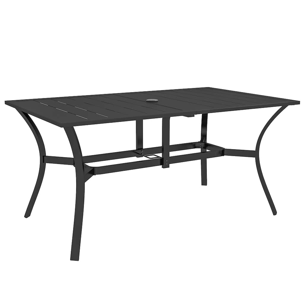 Rectangle Outdoor Dining table for 6 People, Steel Rectangular Patio table with Umbrella Hole