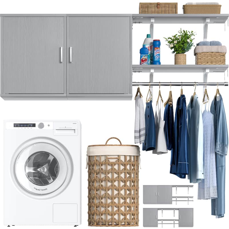 65''W Reversible Laundry Storage Cabinet with Doors and Storage Shelves and Shelf Towers