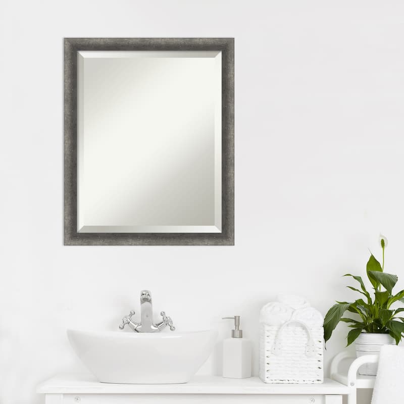 Burnished Concrete Narrow Beveled Wood Framed Bathroom Vanity Wall Mirror - Burnished Concrete Narrow