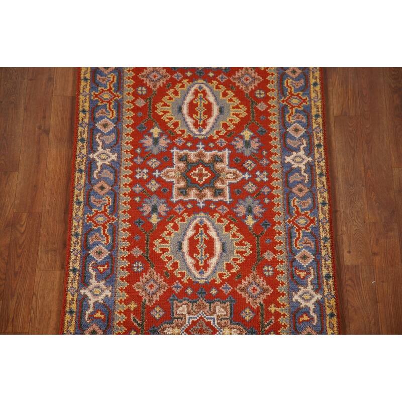 Geometric Kazak Indian Runner Rug Hand-knotted Wool Carpet - 2'8"x 10'0"