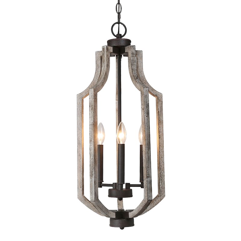 Farmhouse 3-Light Distressed Wood Lantern Pendant Island Lights for Dining Room - D12.7"x H 27.5"