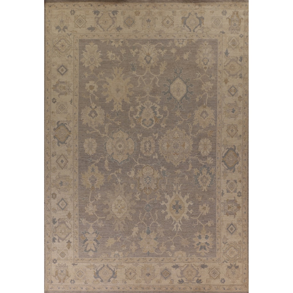 Vegetable Dye Gray Oushak Turkish Area Rug Hand-Knotted Wool Carpet - 9'4" x 12'4"