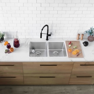 STYLISH 31 inch Stainless Steel 18G Double Bowl Dual Mount Kitchen Sink - Brushed Stainless Steel - 31" x 18" x 9"