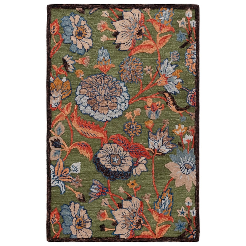 SAFAVIEH Handmade Jardin Rusa Country Floral Wool Rug - 6' Square - Green/Blue