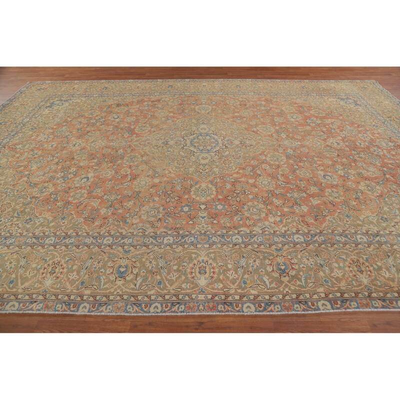 Hand Knotted Oriental 100% Wool Carpet Traditional Floral Oranges & Rust Kashan Area Rug - 13' 2'' X 9' 7''