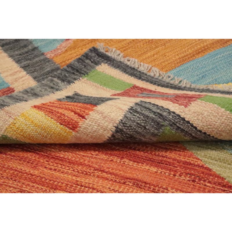 Hand Woven Oriental 100% Wool Carpet Southwestern Tribal Multi-Colored Kilim Area Rug - 8' 10'' X 5' 10''