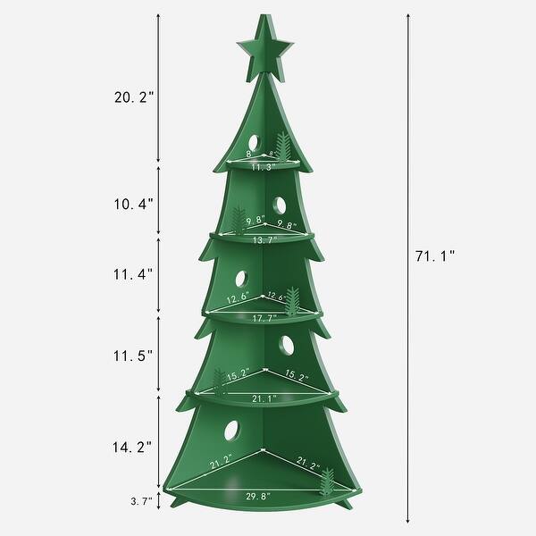 dimension image slide 2 of 4, Bookshelf 5-Tier Corner Bookshelf, Solid Wood Bookcase - 71.1"