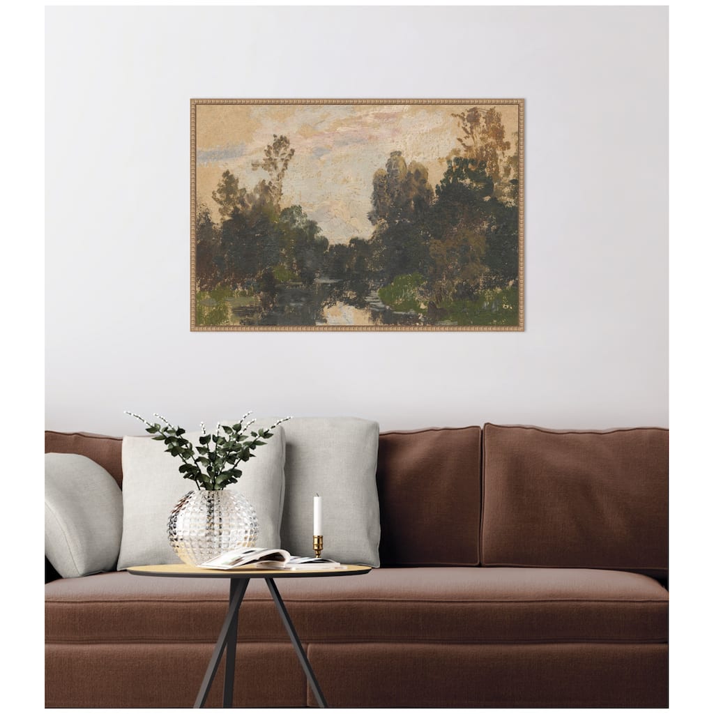 Kate and Laurel Landscape by the River Barycz by Adolf Dressler by Nostalgia Prints Framed Canvas Wall Art Print