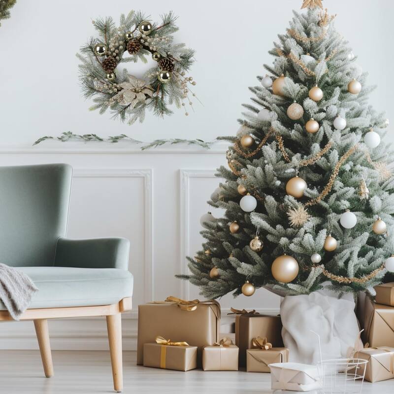 Christmas Wreath Wall Decor with Lights Balls Pine Cones Golden Berries Pine Needle and Christmas Flower for Outdoor Indoor - Multi