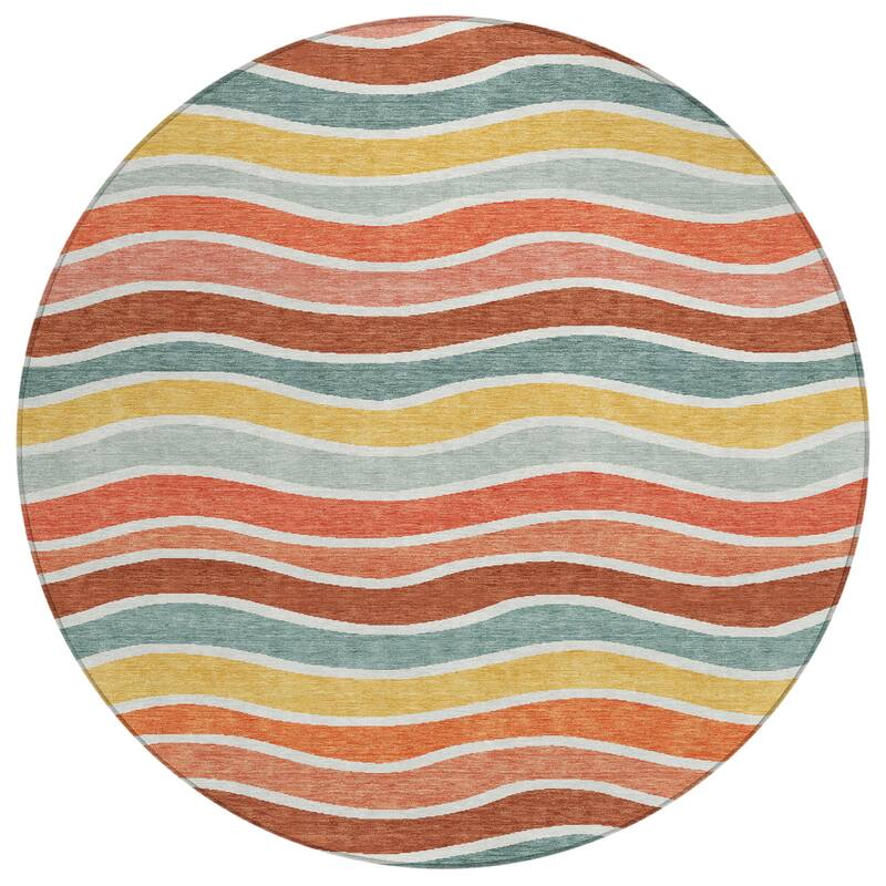 Machine Washable Indoor/ Outdoor Contemporary Stripe Chantille Rug