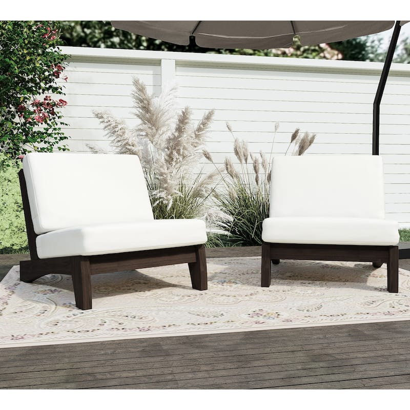 Outdoor Furniture Teak Wood Armless Loveseat Sofa With Cushion - 2 Chairs - Beige/Brown