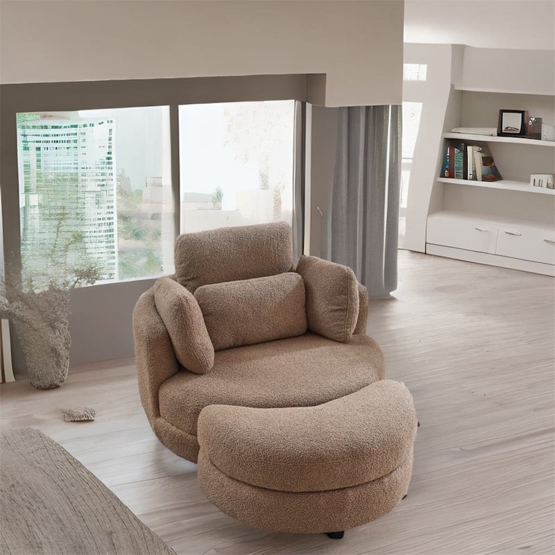 39"W Oversized Swivel Chair with Moon Storage Ottoman for Living Room - Coffee