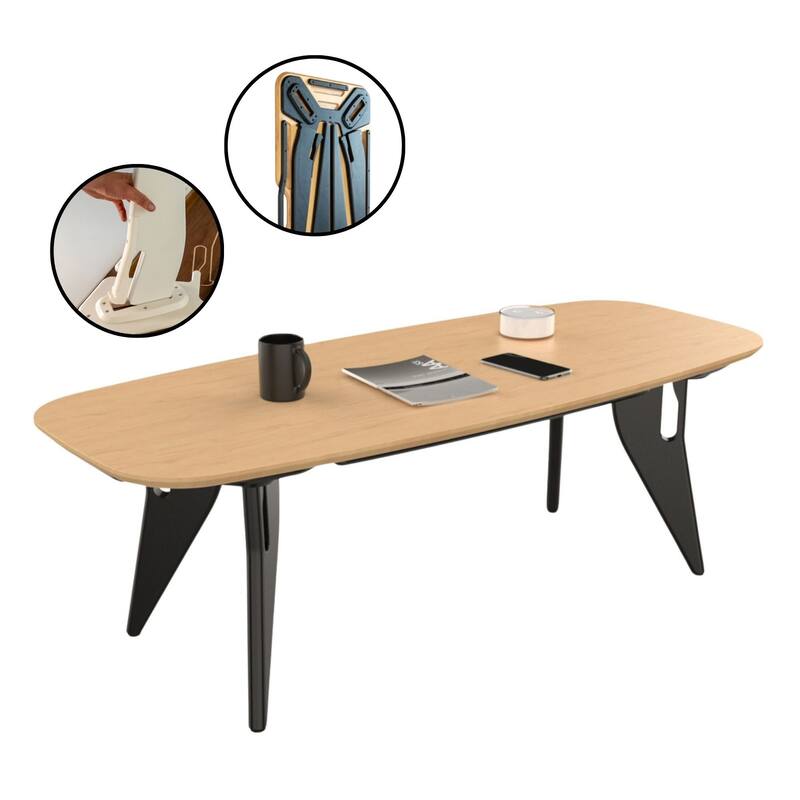 Hoek Long Coffee Table - 47.5" L x 20" W x 15" H - Birch with Black Legs