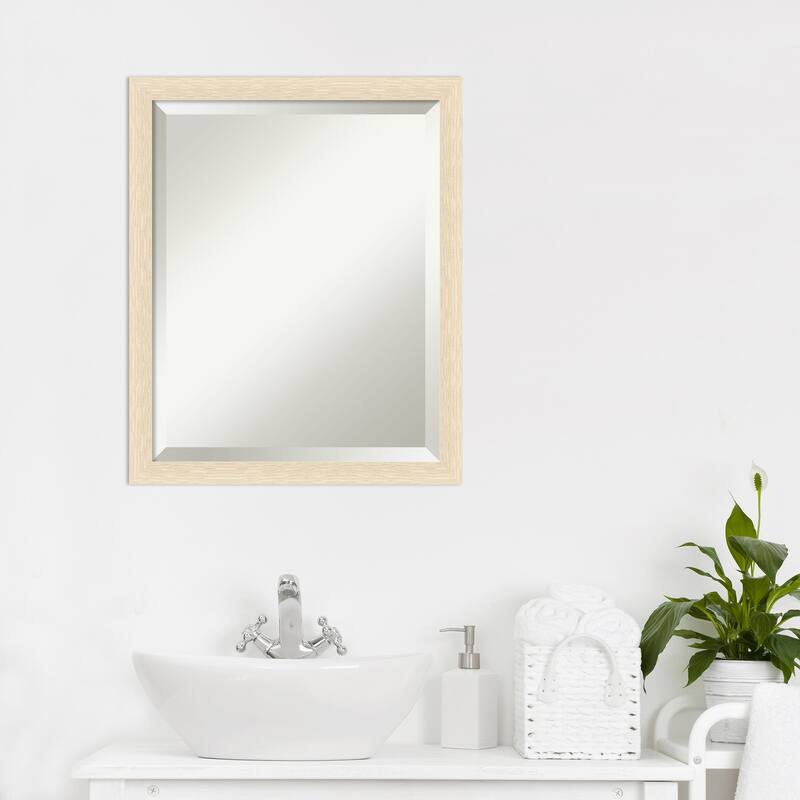Woodgrain Stripe Beveled Wood Framed Bathroom Vanity Wall Mirror