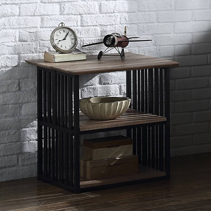 Charming Industrial Nightstand with Open Shelves for Bedroom Enhancement