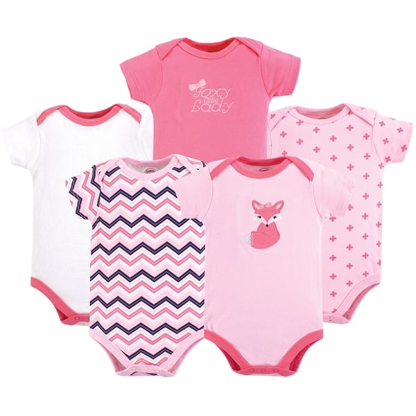slide 1 of 1, Luvable Friends Baby Girl Cotton Bodysuits 5pk, Foxy 0-3 Months - Foxy