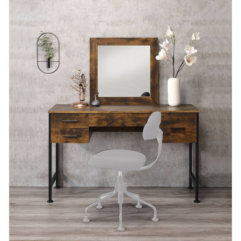 4 Storage Drawers Vanity Set with Mirror - Rustic Oak and Black