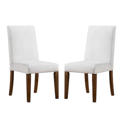Set of 2 Upholstered Dining Chairs with Wood Legs in Brown and White