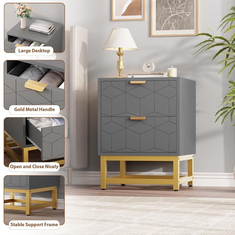 2 Drawer Dresser, with Metal Legs and Gold Handles