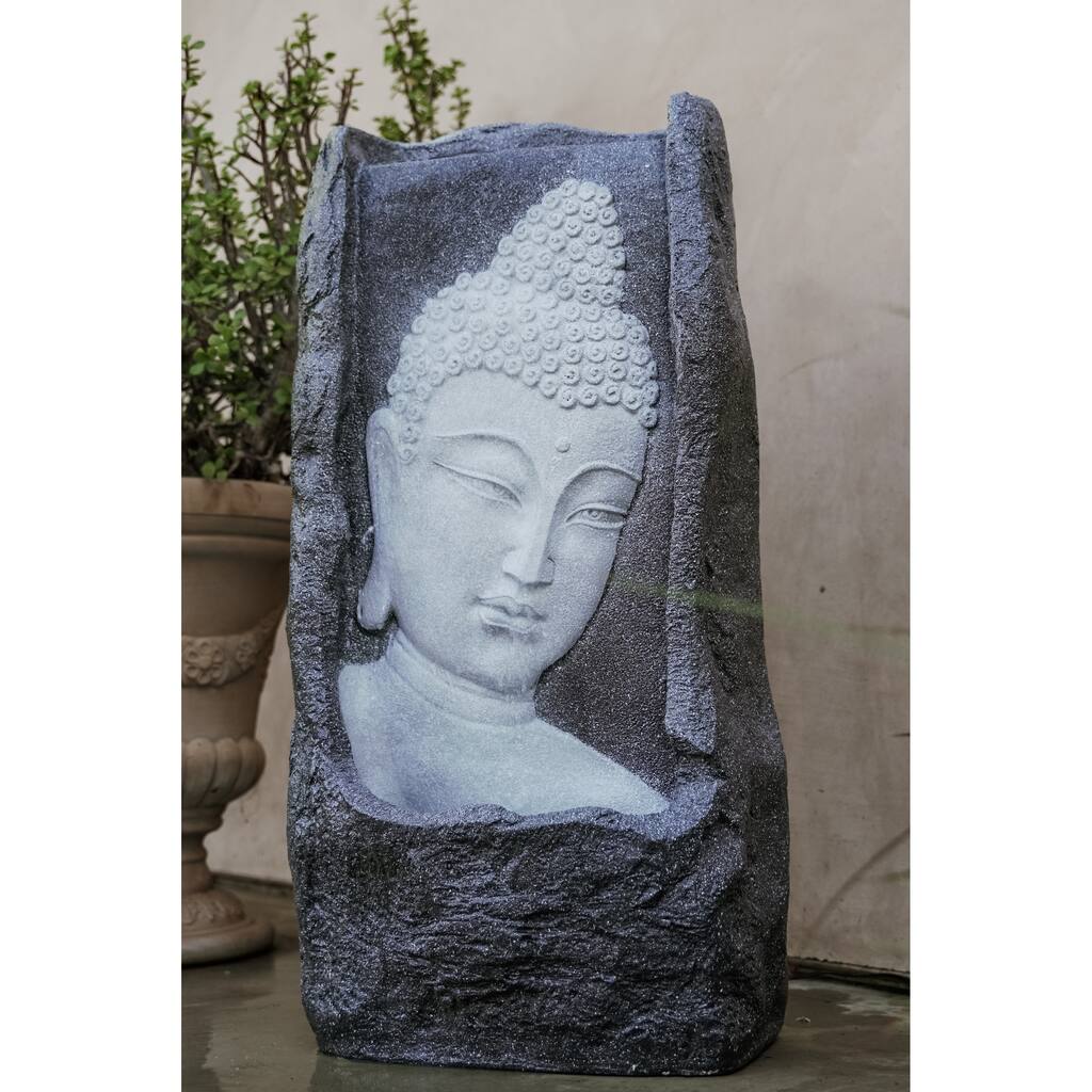 XBrand Buddha Waterfall Fountain, Indoor and Outdoor Relaxing Zen Decor, 34 Inch Tall, White