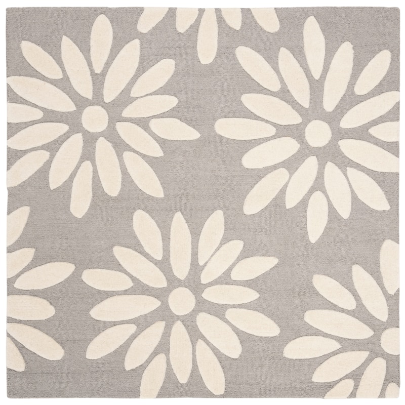 SAFAVIEH Handmade SAFAVIEH Kids Fleurette & Tween Wool Rug - 5' Square - Grey/Ivory - Square