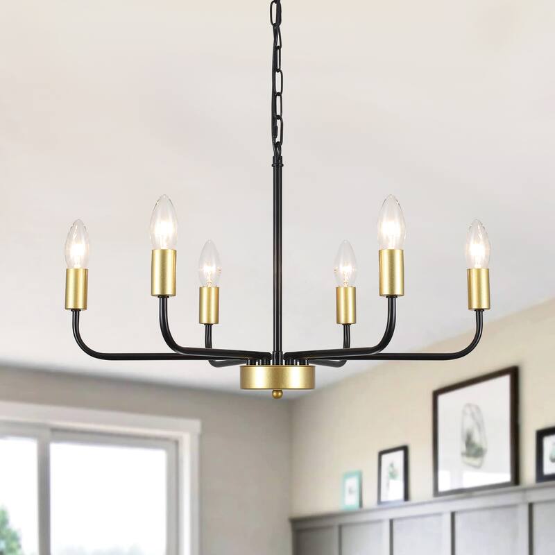 6-Light Rustic Modern Candlestick Hanging Linear Chandelier Lighting for Dining Room Kitchen Island - Brass