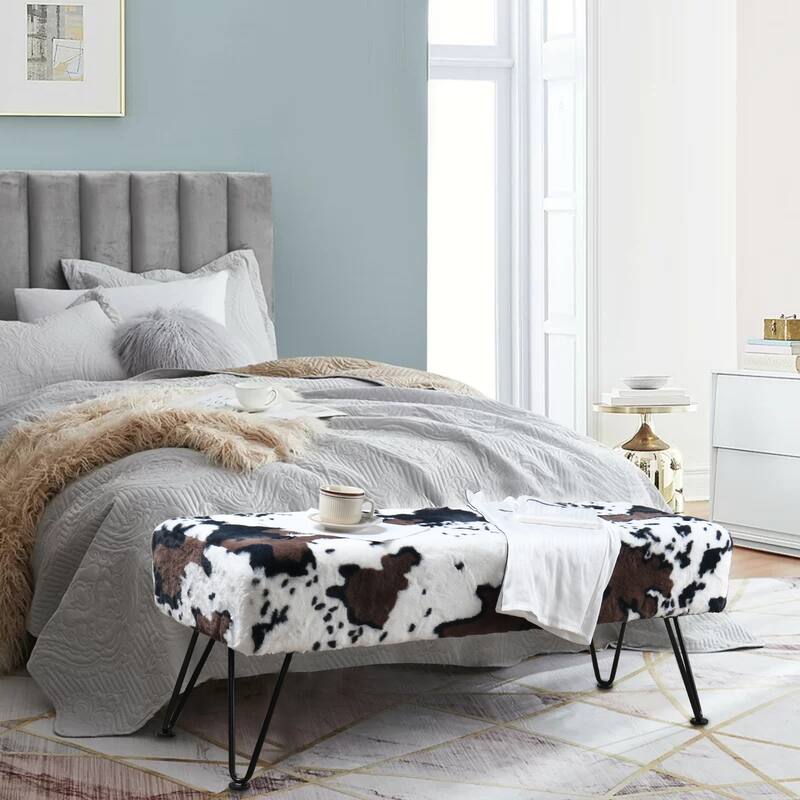 Home Soft Things Animal Pattern Ottoman Bench with Black Metal Legs