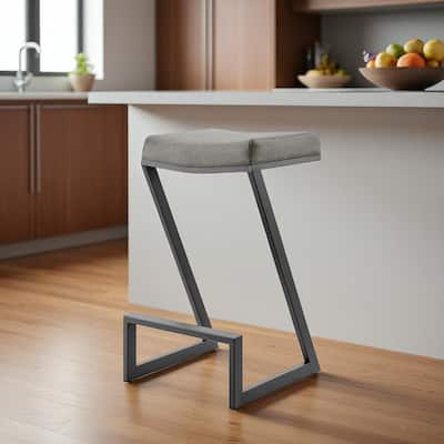 HomeRoots 26" Gray and Black Faux Leather and Iron Backless Counter Height Bar Chair