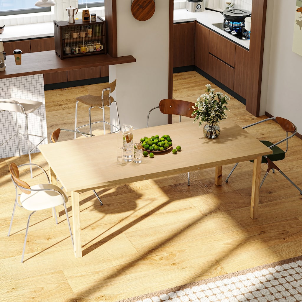 Solid Wood Dining Table, Natural Oak Finish Kitchen Table with Rubberwood Frame, 78.7" Rectangular Farmhouse Dining Room Table