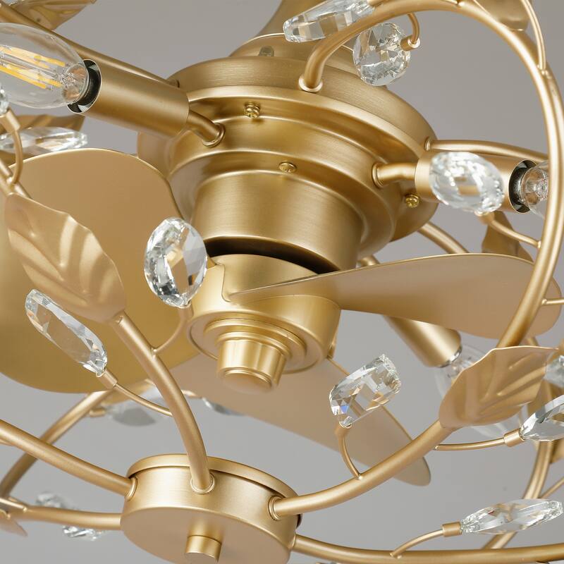 24" Modern Gold Crystal Dimmable Bladeless Ceiling Fan with Light Kit and Remote