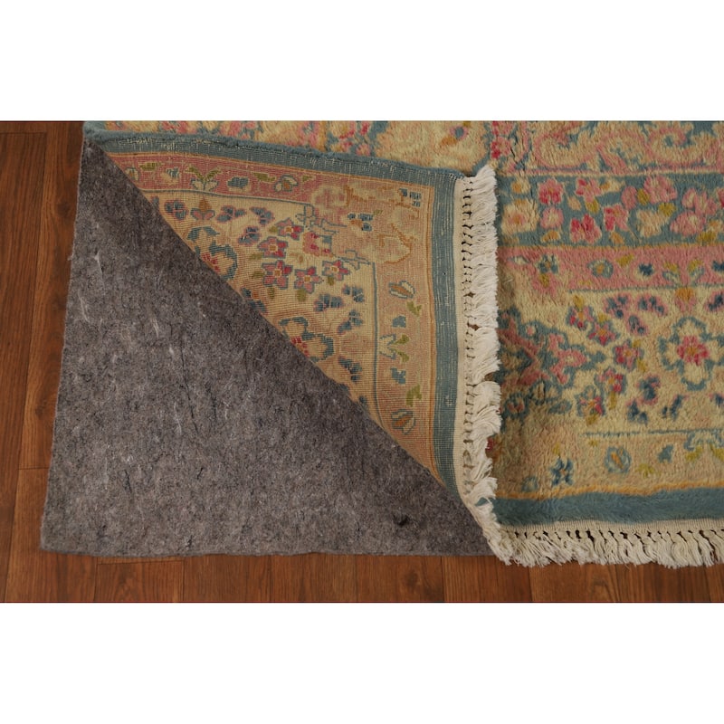 Hand Knotted Oriental 100% Wool Carpet Traditional Medallion Navy Blue & Blues Kerman Area Rug - 8' 9'' X 5' 10''