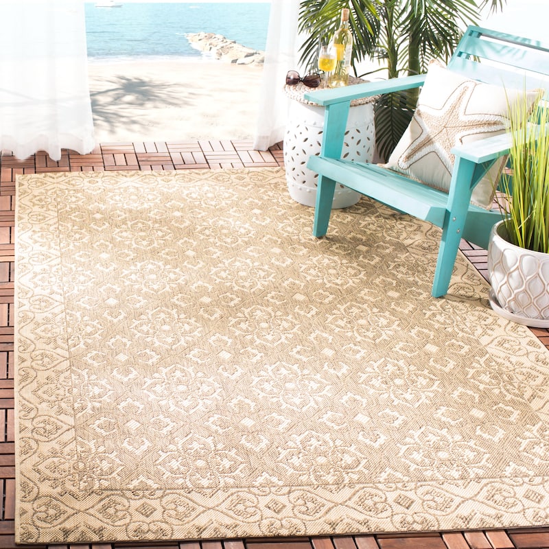 SAFAVIEH Courtyard Nejka Indoor/ Outdoor Waterproof Patio Backyard Rug - 5'3" x 7'7" - Brown/Creme