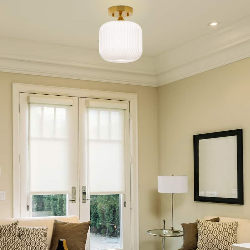 Ignace River of Goods Brushed Gold Metal 10.25-Inch Ceiling Light with Frosted White Glass Globe Shade