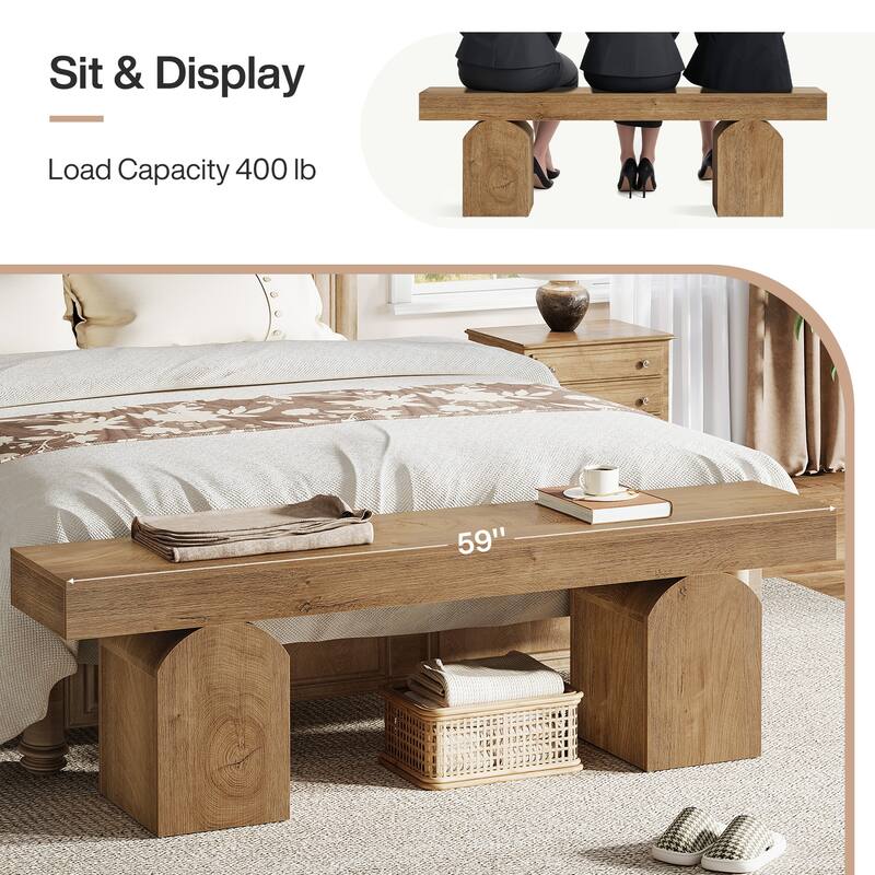 End of Bed Bench 59" Long Black Bedroom Bench for Bedroom