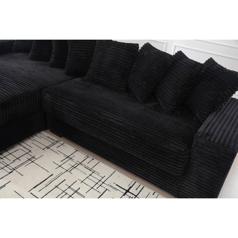 Modern 111" Sectional Couch, Oversized Corner Sofa with Chaise, 8 Throw Pillows, L Shaped Corduroy Sofa for Living Room