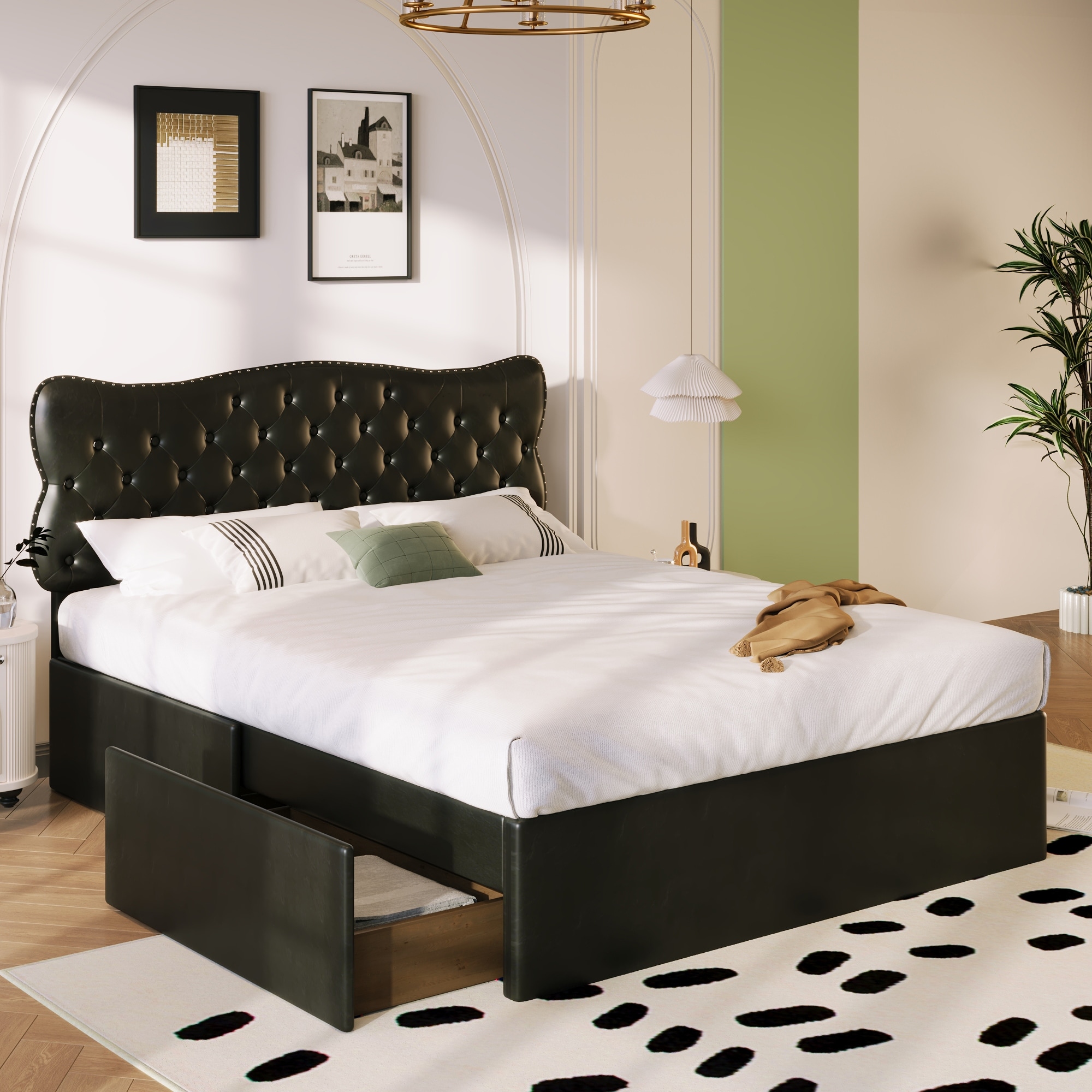 Queen bed frame best sale with leather headboard