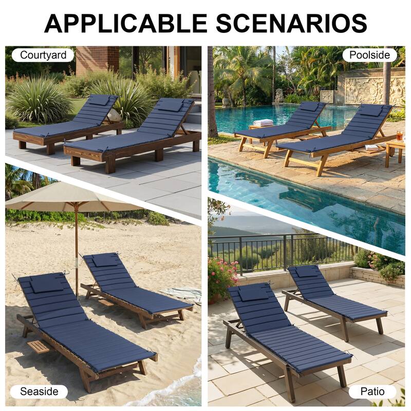 Outdoor Chaise Lounge Cushion Quilted Patio Sun Lounger Pad with Straps