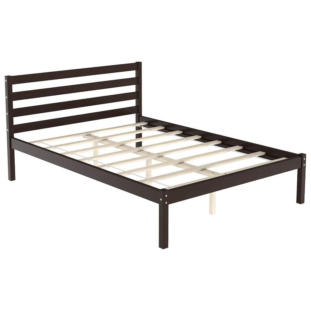 Full Size Bed frame Foundation with Solid Wooden Slat Support - Espresso