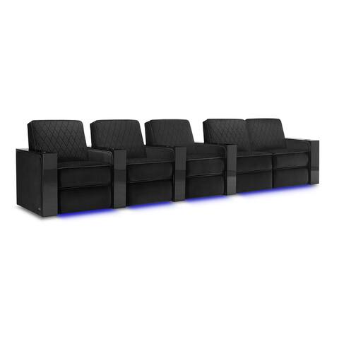 Valencia Naples Prestige Premium Parisian Velour & Piano Wood Home Theater Seating Power Recliner Row of 5 Loveseat Right Raven