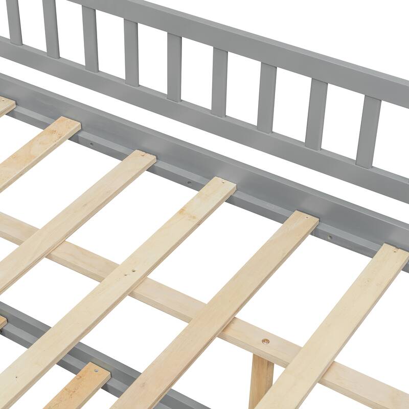 Full Size Wooden House Bed with Twin Size Trundle