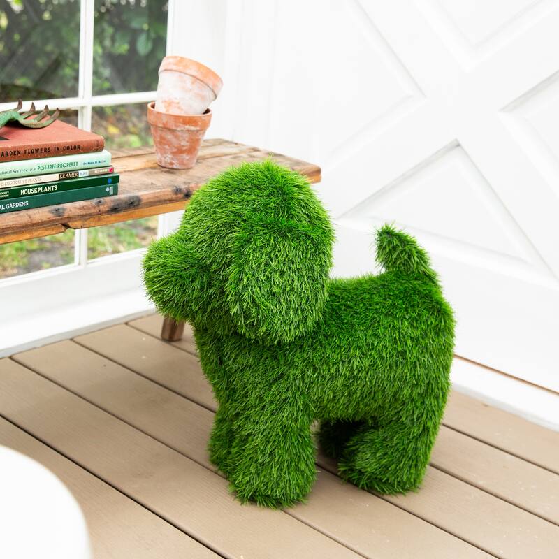 20-in UV Resistant Artificial Grass Garden Plush Topiary Puppy Dog - Green