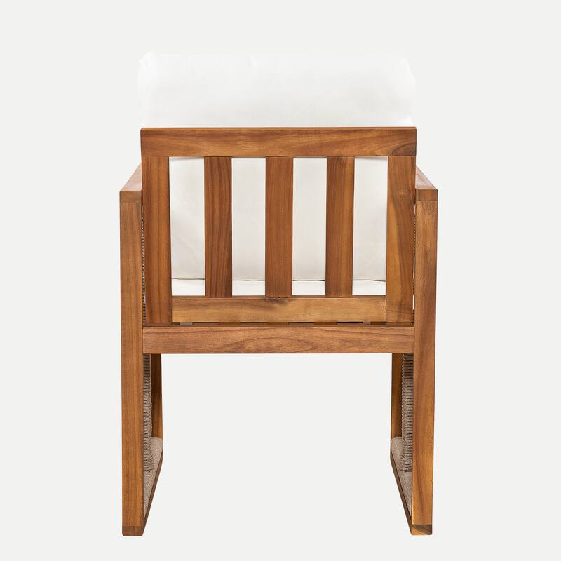 Christopher Knight Home - Valmont Modern Outdoor Acacia Wood Dining Arm Chair with Rope Back & Washable Cushion, Set of 2