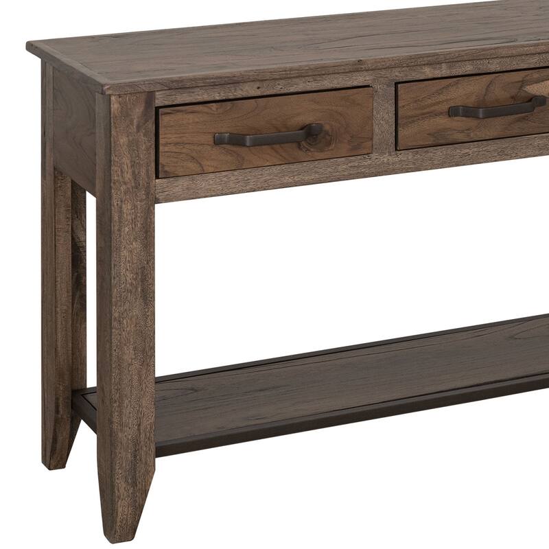 Tacey Sofa Console Table, 3 Drawers, Rustic Peanut Brown Wood, 54 Inch