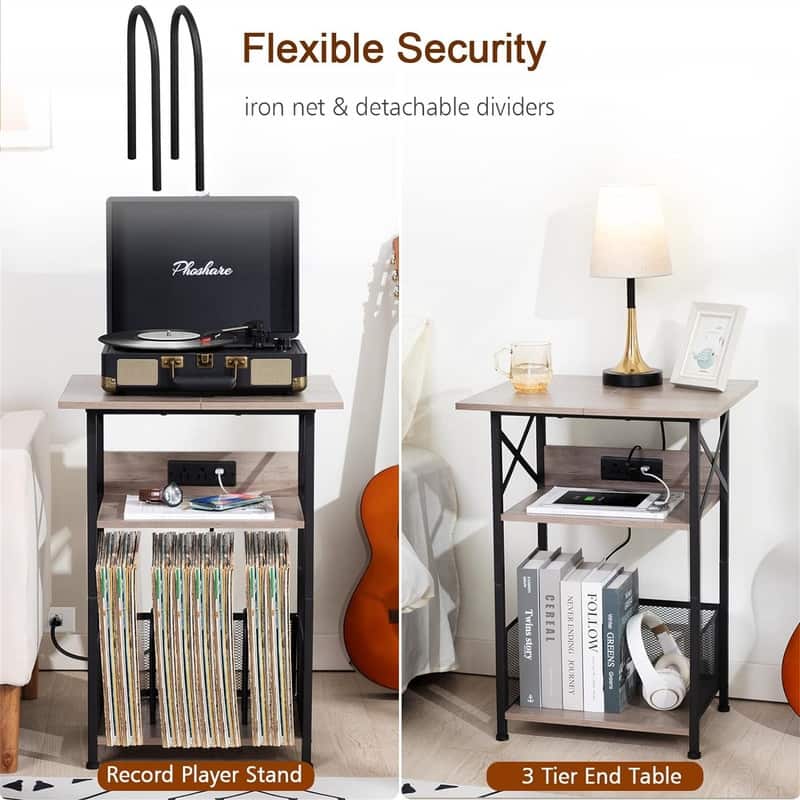Record Player Stand with Charging Station - 15.75"D x 15.75"W x 25.59"H