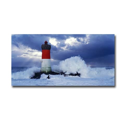 Blackstones Lighthouse During a Storm by Jean Guichard Gallery Wrapped Canvas Giclee Art (18 in x 36 in)