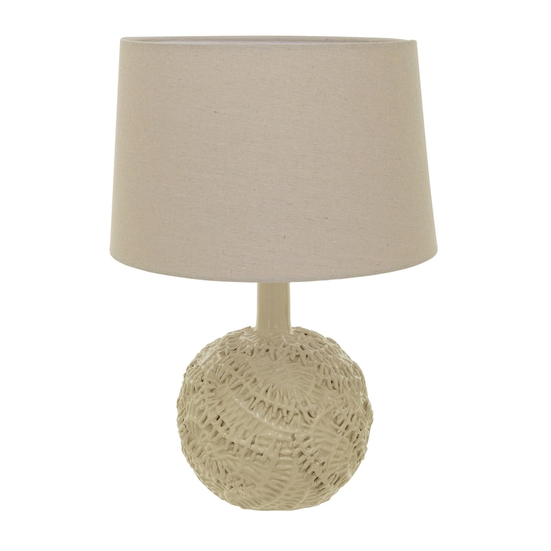 Handmade Textured Stoneware Table Lamp with Fabric Shade - 16.0"L x 16.0"W x 23.0"H