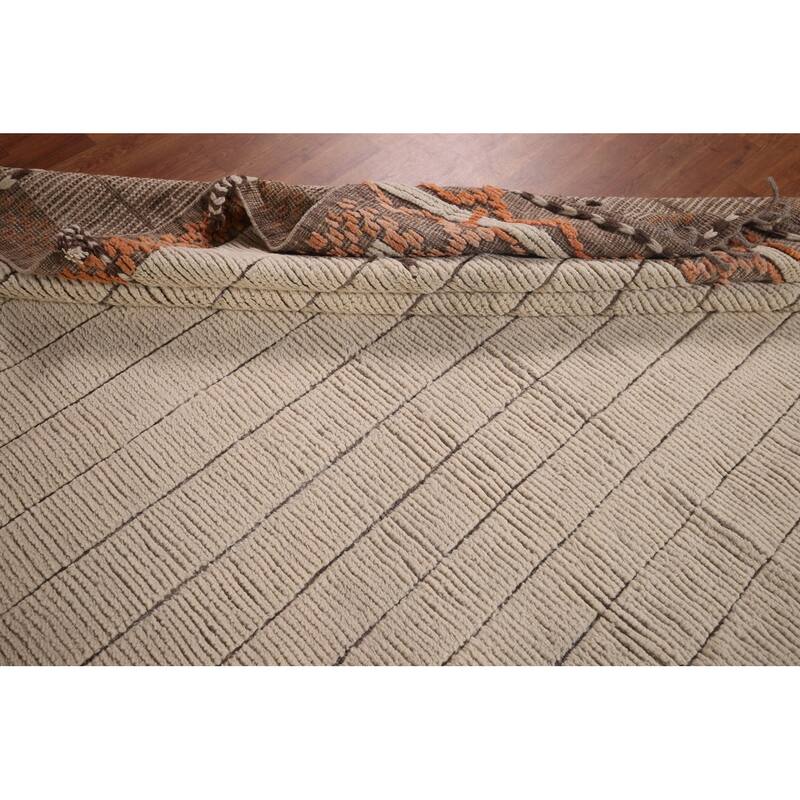 Striped Ivory Moroccan Palace Size Large Rug Hand-Knotted Wool Carpet - 14'2"x 21'6"