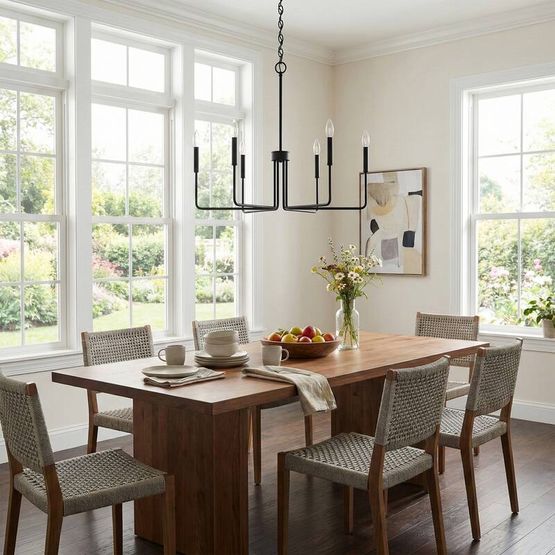 Acroma 6-light Farmhouse Black Linear Candle Chandelier - 28.75 inches